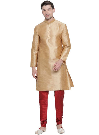 Men's Gold Silk Blend Straight Kurta Pyjama Set