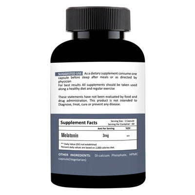 Nutracology Melatonin 3 mg Sleep Aid and Stress Relax Sleeping Aid Capsules