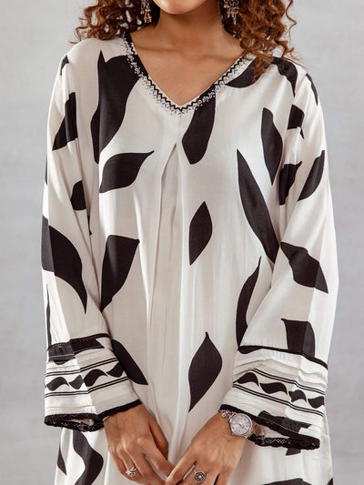 Indyancart SN Women's Abstract Printed Beads and Stones A-Line Kurta with Palazzos Set