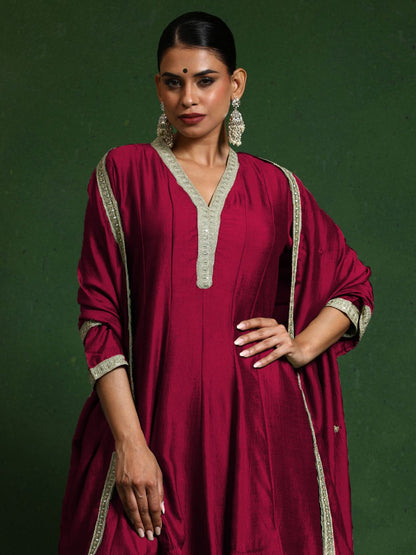 Indyancart VA Woven Design Layered V-Neck Zari Kurta With Sharara & Dupatta