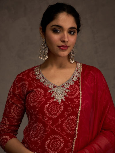 Indyancart IE Bandhani Printed Straight Sequinned Work Kurta With Trousers & Dupatta