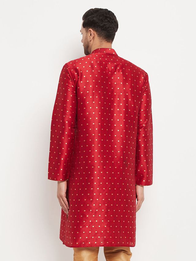 Men's Maroon Silk Blend Straight Kurta Pyjama Set