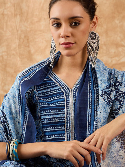 Dhiyona IE Ethnic Motifs Printed Straight Gotta Patti Kurta with Trousers & Dupatta