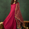 Dhiyona SN Women's Maroon Anarkali Kurta With Trousers & Bandhani Dupatta