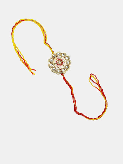 Anouk Unisex Set Of 2 Gold Kundan-Studded Bhaiya Bhabhi Rakhi Set With Roli Chawal