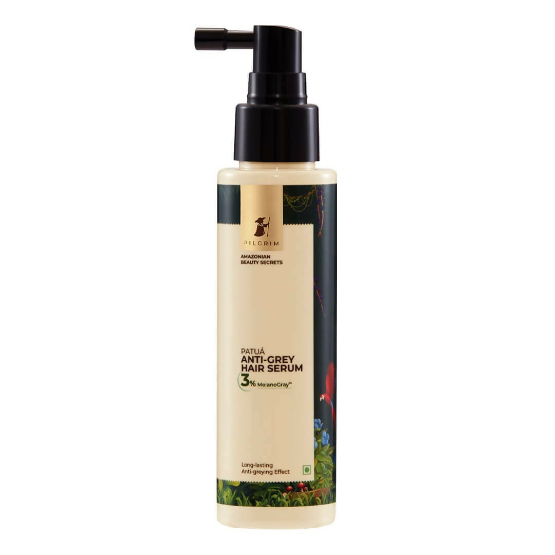 Pilgrim Patuá 3% MelanoGray anti-grey hair serum bottle, designed to reduce grey hair and promote natural color.