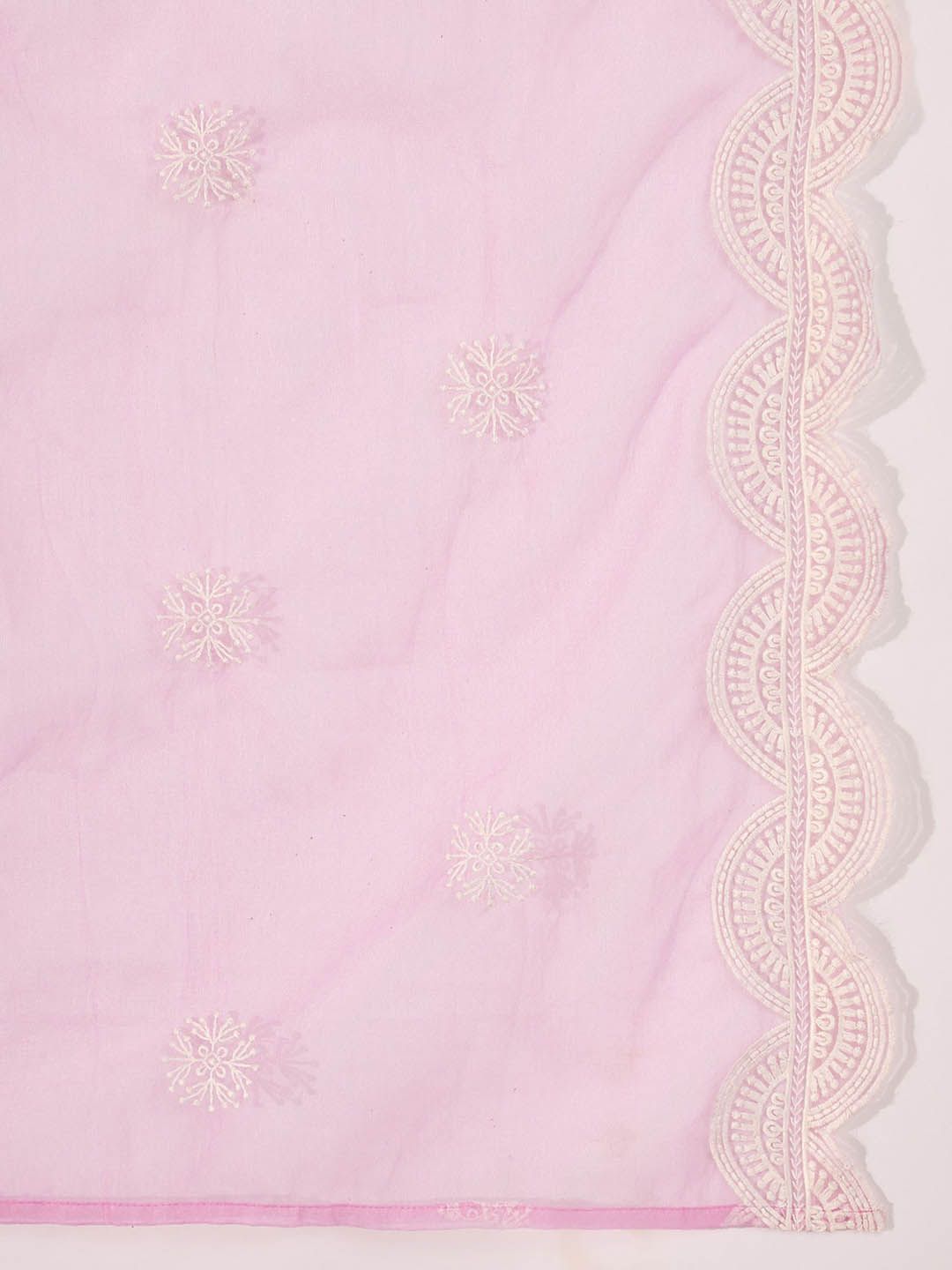 Indyancart SN Women's Abstract Printed & Embroidered V-Neck A-Line Kurta With Trousers And Dupatta