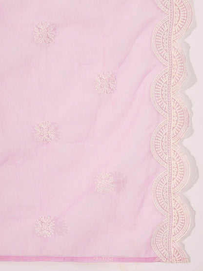 Indyancart SN Women's Abstract Printed & Embroidered V-Neck A-Line Kurta With Trousers And Dupatta