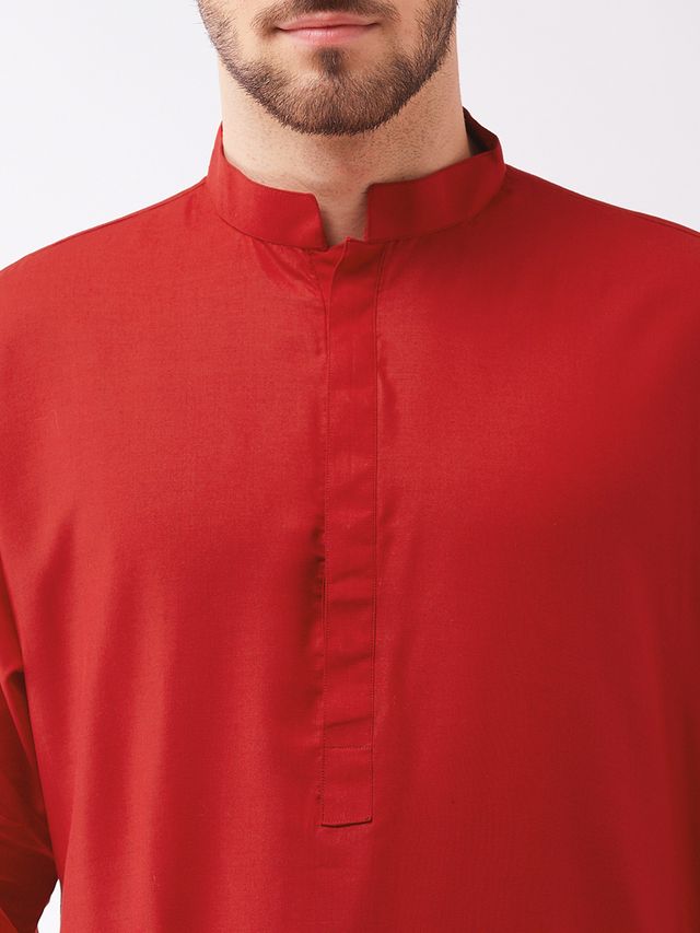 Men's Maroon Cotton Blend Straight Kurta Pyjama Set