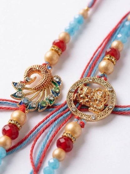 Anouk Set Of 2 Multicolor Artificial Beads Thread Rakhi With Roli Chawal Chandan Mishri