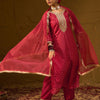 Dhiyona IE Ethnic Motifs Embroidered Chanderi Silk Straight Kurta With Trousers & Dupatta