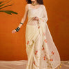 Women's Chiffon Off White Printed Designer Saree With Blouse Piece