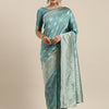 Women's Silk Blend Teal blue Woven Design Woven saree With Blouse Piece