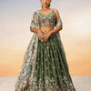 Women Olive Satin silk Sequins embroidery Semi-Stitched Lehenga choli & Dupatta