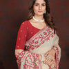 Dhiyona GR Women's Panghat Cherry Red Pure Mul Cotton Jamdani Saree