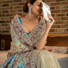 Dhiyona GR Women's Pankti Carolina Blue Cotton Jamdani Saree