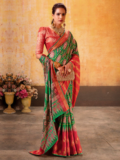 Women's Cotton Blend Red Woven Design Designer Saree With Blouse Piece