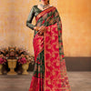 Women's Cotton Blend Green Woven Design Designer Saree With Blouse Piece