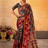 Women's Cotton Blend Black Woven Design Designer Saree With Blouse Piece