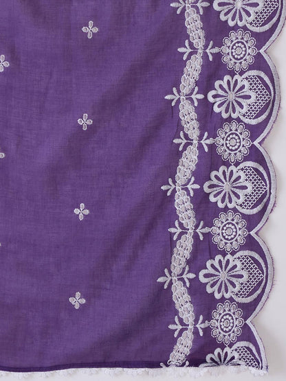 Ethnic Motifs Embroidered Pure Cotton A-Line Kurta Trousers & Dupatta