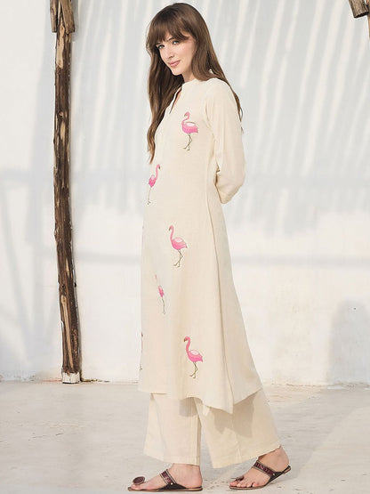 Indyancart IE Floral Printed Pure Cotton Mandarin Collar Tunic With Trousers
