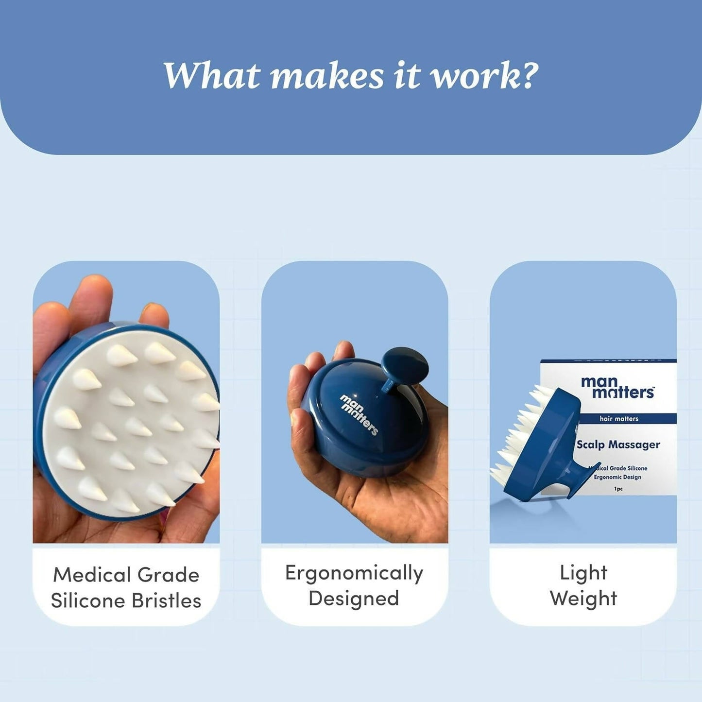 Man Matters Hair Scalp Massager Shampoo Brush - Soft Silicone Bristles for Deep Scalp Cleaning