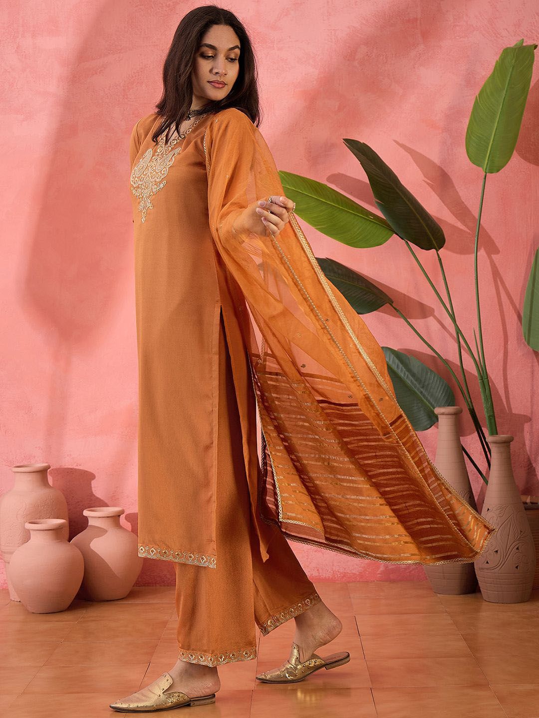 Dhiyona SN Women's Zari Sequence Embroidered Kurta Trouser With Dupatta