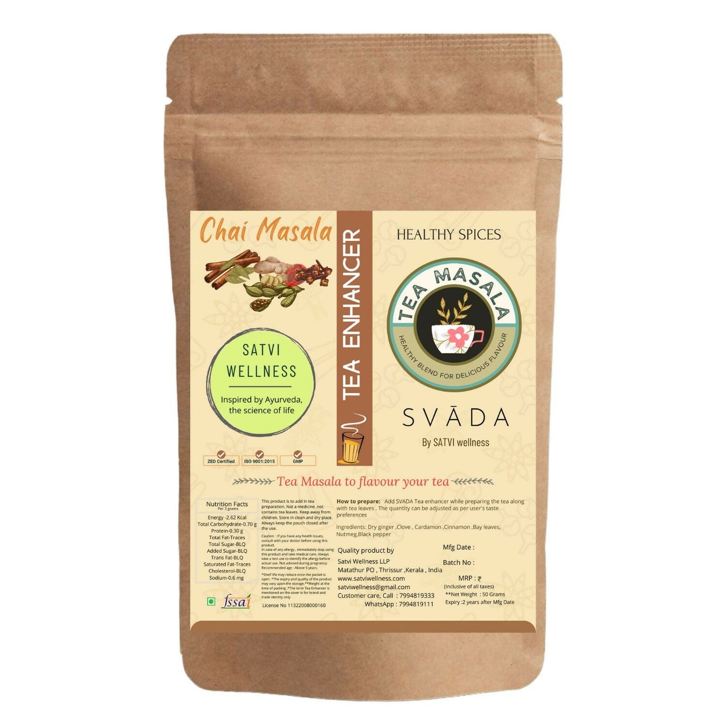 Satvi Wellness Tea masala | Indian Chai Masala | Tea Enhancer | Ginger tea mix