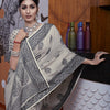 Dhiyona GR Women's Pihu Pele Grey Ethnic Motif Cotton Linen Saree