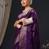 Women's Viscose Purple Woven Design Designer Saree With Blouse Piece