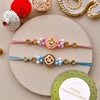 Dhiyona Set Of 2 Kundan Studded Thread Rakhi With Roli Chawal & Greetings Card