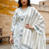 Dhiyona IE Women Ethnic Motifs Printed Cotton Kurta with Trousers & Dupatta