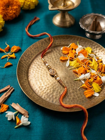 Anouk Set Of 10 Artificial Stones & Beads Thread Rakhi With Roli Chawal Chandan Mishri