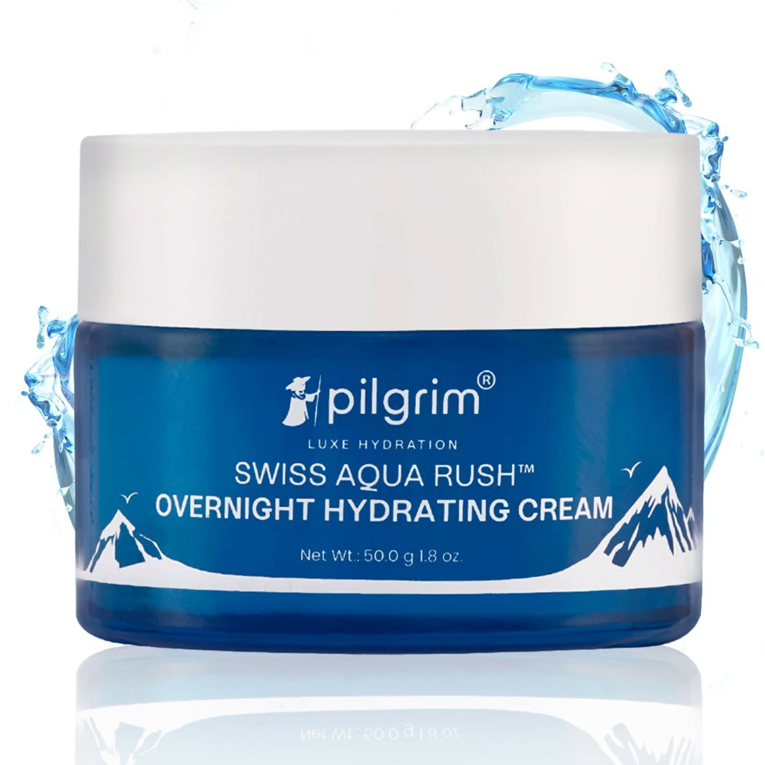 Pilgrim overnight hydrating face cream in a jar, showing smooth, creamy texture suitable for intense skin hydration.