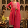 Dhiyona IE Women Embroidered Pleated Thread Work Kurta And Trousers With Dupatta
