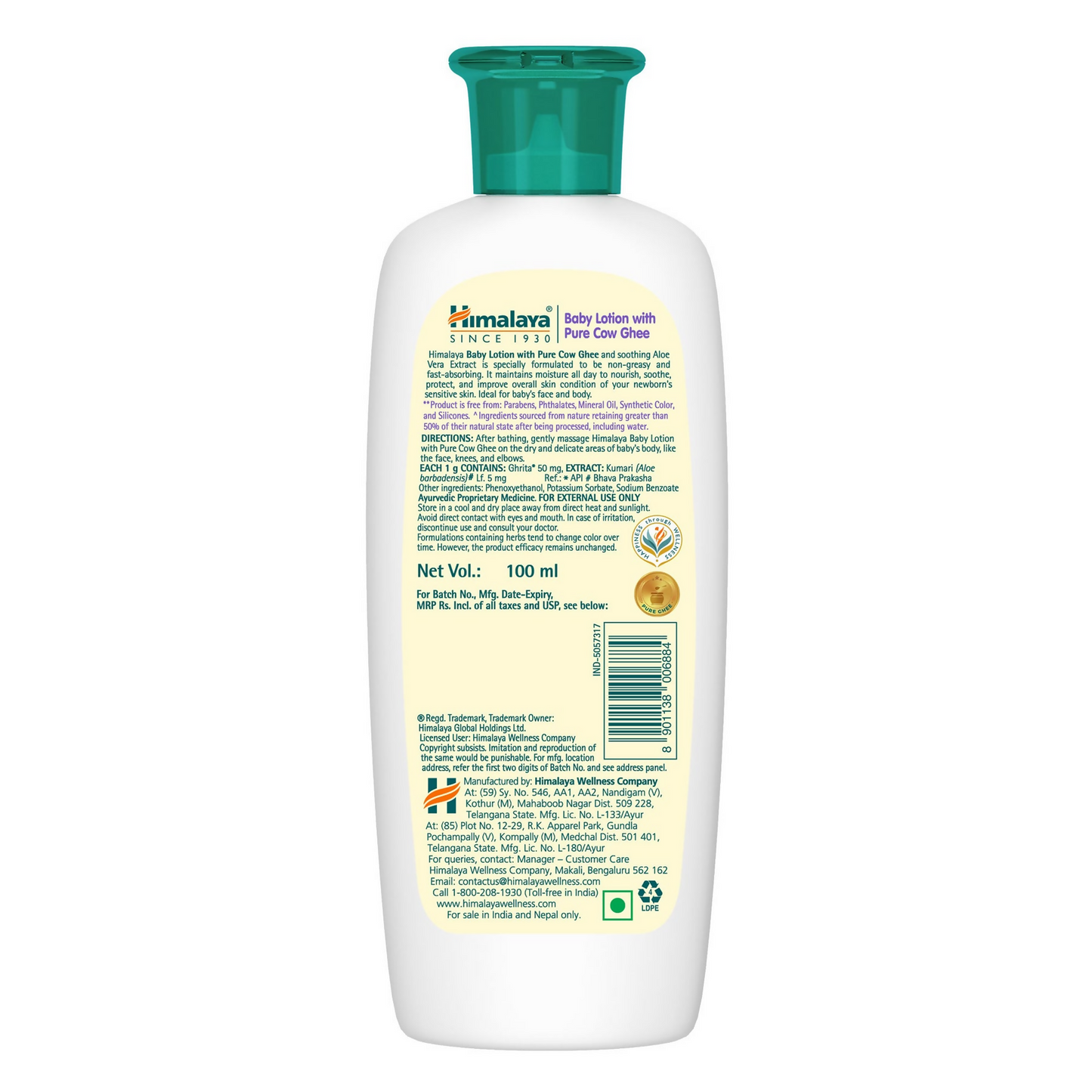 Himalaya Herbals baby lotion with pure cow ghee, showing a bottle with gentle, nourishing lotion for baby's delicate skin