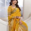 Dhiyona GR Women's Yellow Solid Zari Design Organza Saree