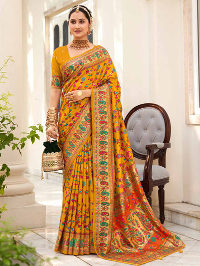 Women's Dola Silk Mustard Printed Designer Saree With Blouse Piece