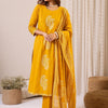 Indyancart IE Paisley Printed Thread Work Pure Cotton Straight Kurta & Trousers With Dupatta