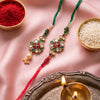 Dhiyona Set Of 2 Floral Design Kundan Studded Bhaiya Bhabhi Rakhi With Roli Chawal Chandan