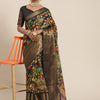 Women's Cotton Blend Black Printed Designer Saree With Blouse Piece