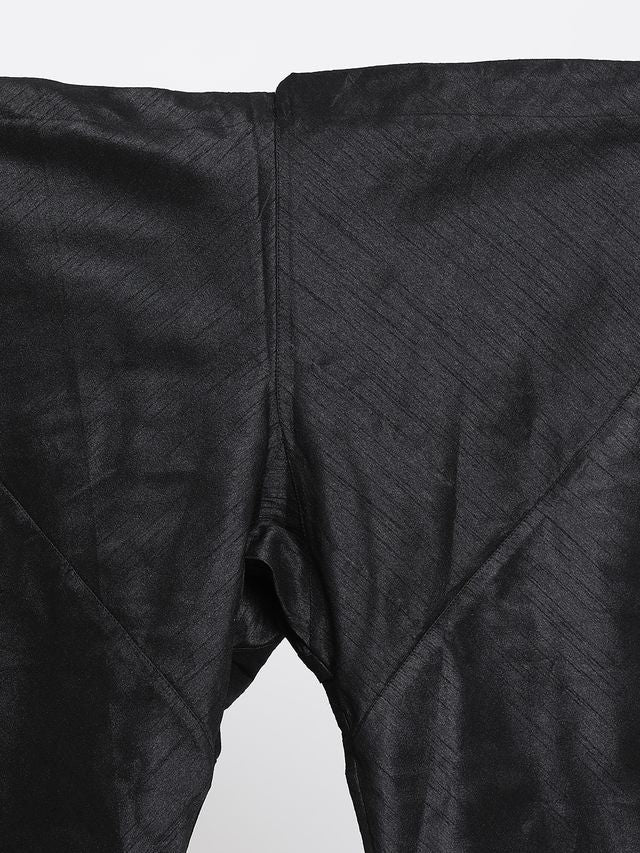 Men's Black Silk Blend Straight Jacket  Kurta and Pyjama Set
