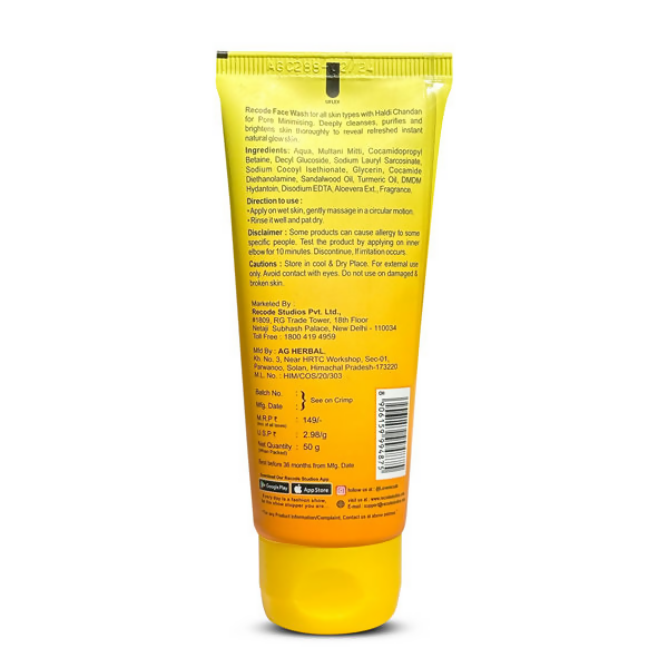 Recode Haldi Chandan Face Wash with turmeric and sandalwood for natural skin cleansing and brightening.