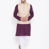 Men's Purple Cotton Blend Straight Jacket  Kurta and Pyjama Set