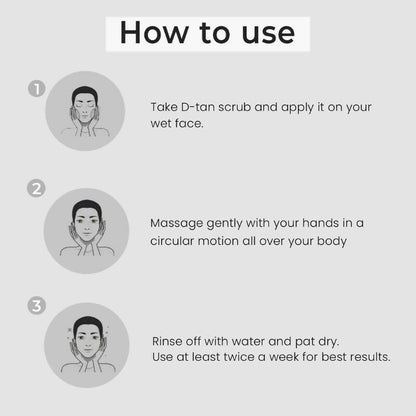 Professional O3+ D-Tan scrub with natural exfoliants for brightening and glow boosting, shown in a clear container with textured scrub particles.