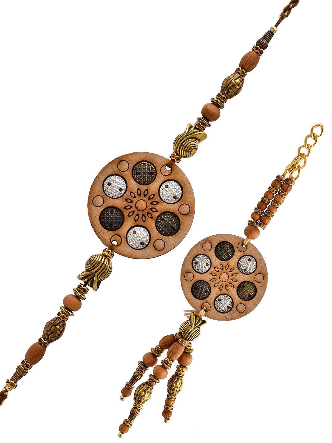 Anouk Set Of 2 Brown Beaded Rakhis With Roli Chawal & Greeting Card