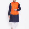 Men's Navy Blue Cotton Blend Straight Jacket  Kurta and Pyjama Set