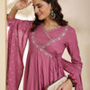 Indyancart SN Women's Ethnic Motifs Embroidered Anarkali Kurta with Palazzo & Dupatta