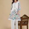 Dhiyona IE Women Floral Printed Pleated Thread Work Pure Cotton Kurta with Trousers
