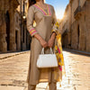 Dhiyona IE Women Floral Embroidered Regular Thread Work Raw Silk Kurta with Trousers & With Dupatta